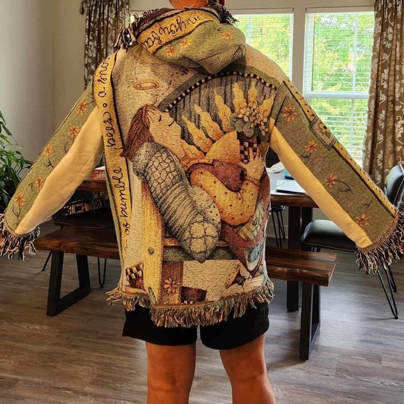 NEW 😍 HANDMADE Cottagecore Oversized Blanket Hoodie Sweatshirt Vintage Upcycled - Picture 4 of 13